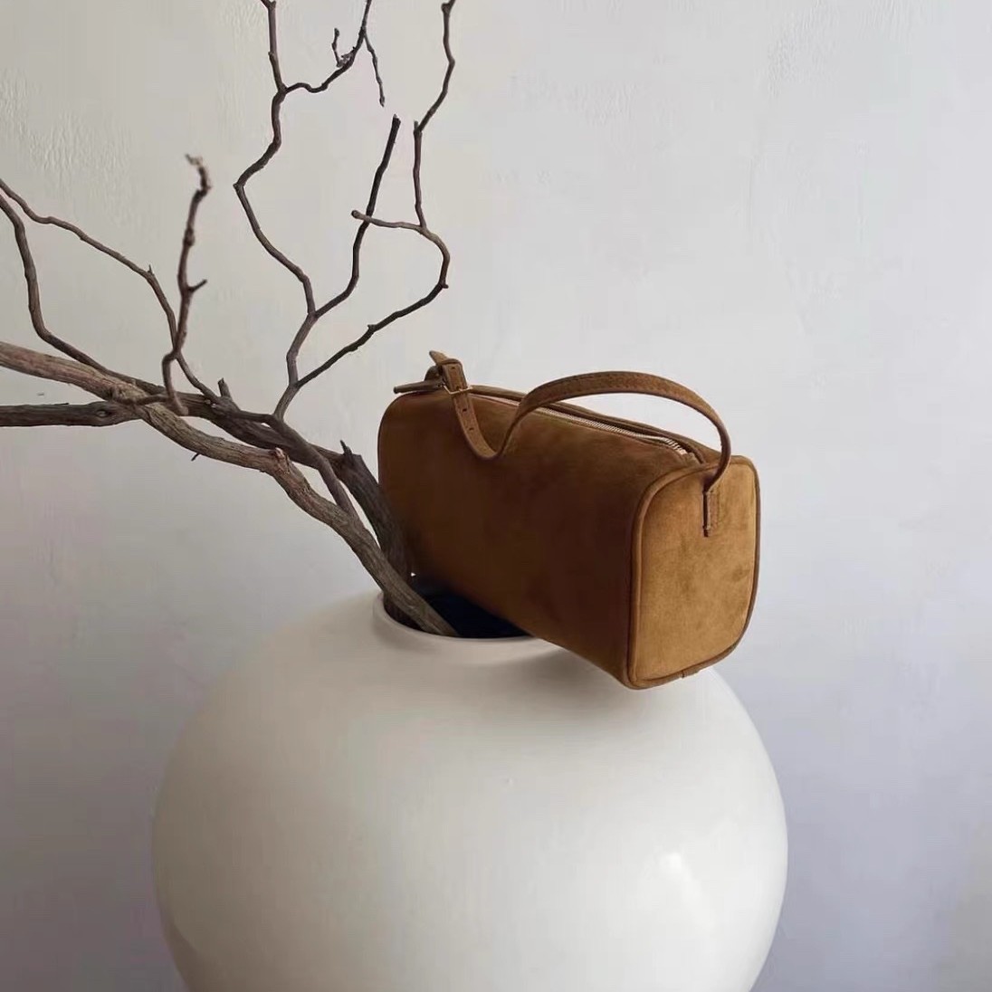 Row Niche Cowhide Cylinder Bag Suede Underarm Bag 90s Mini Leather Square Shoulder Bag Handbag For Women - Thumbnail 4