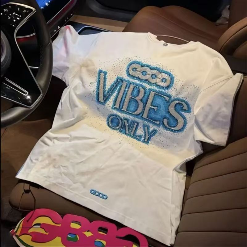 100% Cotton Summer Hot-Selling Good Letter Rhinestone Design Unisex Short-Sleeve Premium T-Shirt Wholesale Price
