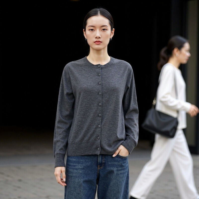 Ai Fine-Spun Round-Neck 100% Pure Wool Base Layer Top for Women, Early Spring Thin Style, Suitable for Layering or Wearing Alone, Long-Sleeve Knitwear