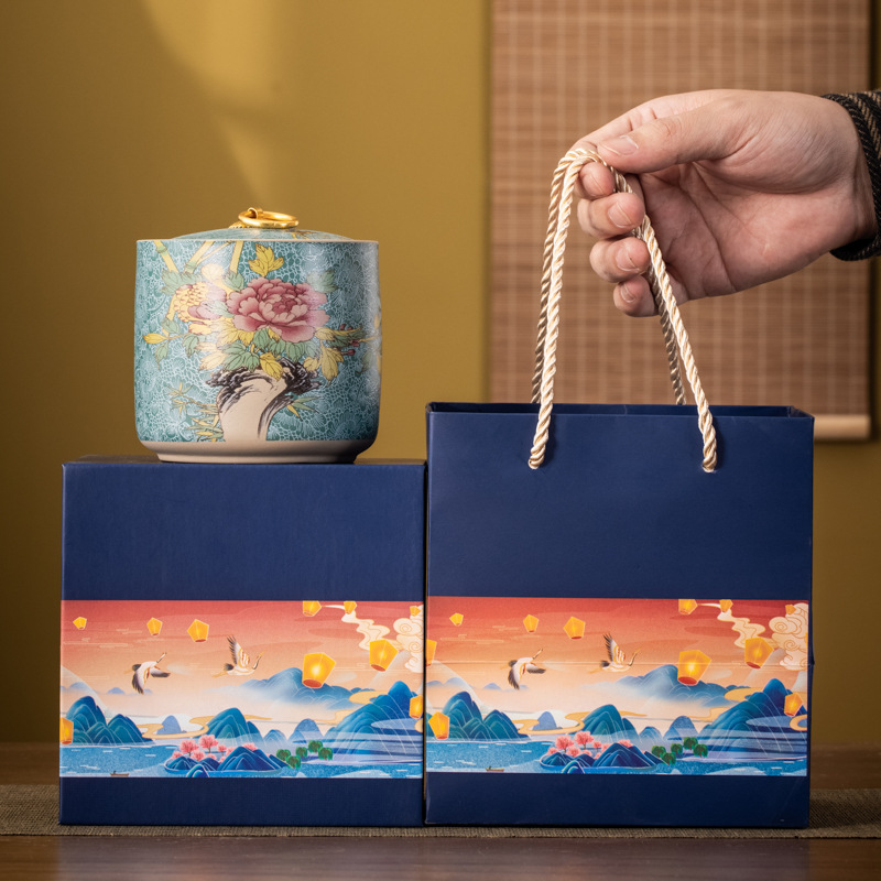 Ceramic Tea Can Packaging Gift Box with Printed Logo, Corporate Event Handout, Business Gift for Opening, Wholesale