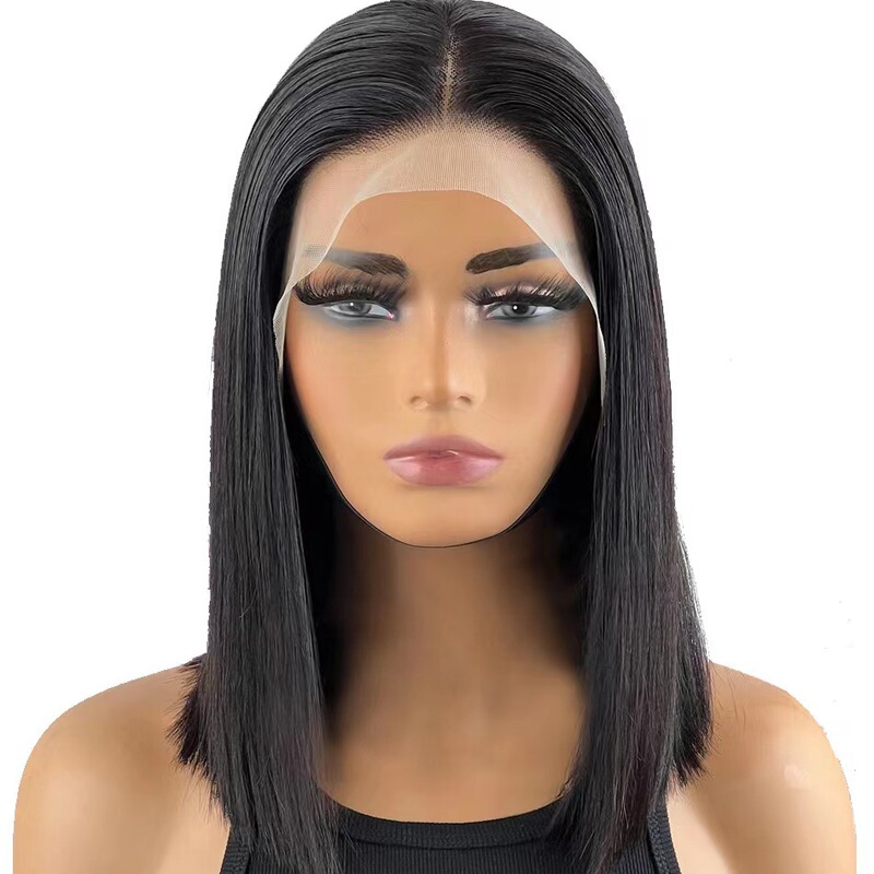 13*4 Front Lace Bobo Best-Selling Natural Color Full Human Hair Straight Hair Wig Headgear