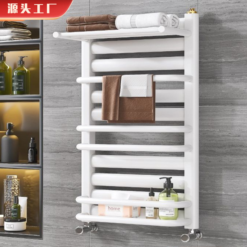 Calentador de baño de acero con cesta pequeña, radiador de pared para calentar agua, estante de almacenamiento y toallero para el hogar