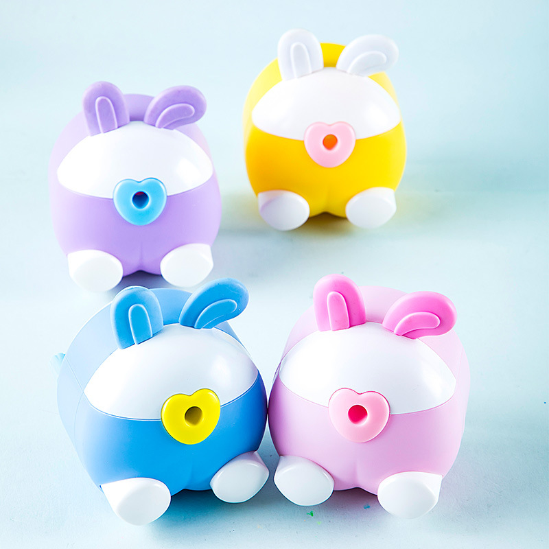 Feliz conejo 7825PP Sacapuntas de lápiz lindo estudiante Sacapuntas de lápiz de manivela automático avance y retiro lápiz sacapuntas