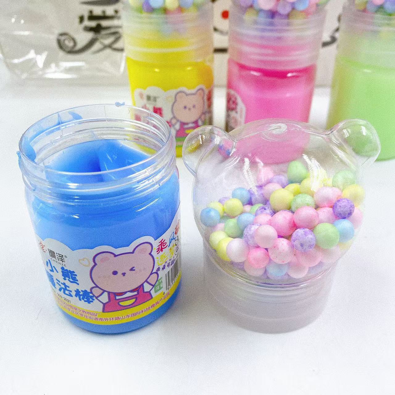 Juguetes para niños osos de cristal barro dos en uno espuma de goma colocado en el suelo con barro de color de perlas mezcladas 2 yuanes al por mayor
