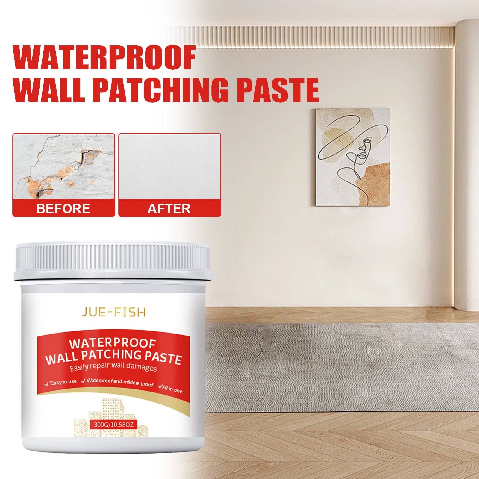JUE-FISH 补墙膏 家居白色墙面霉斑涂鸦污渍翻新裂缝修补补墙膏