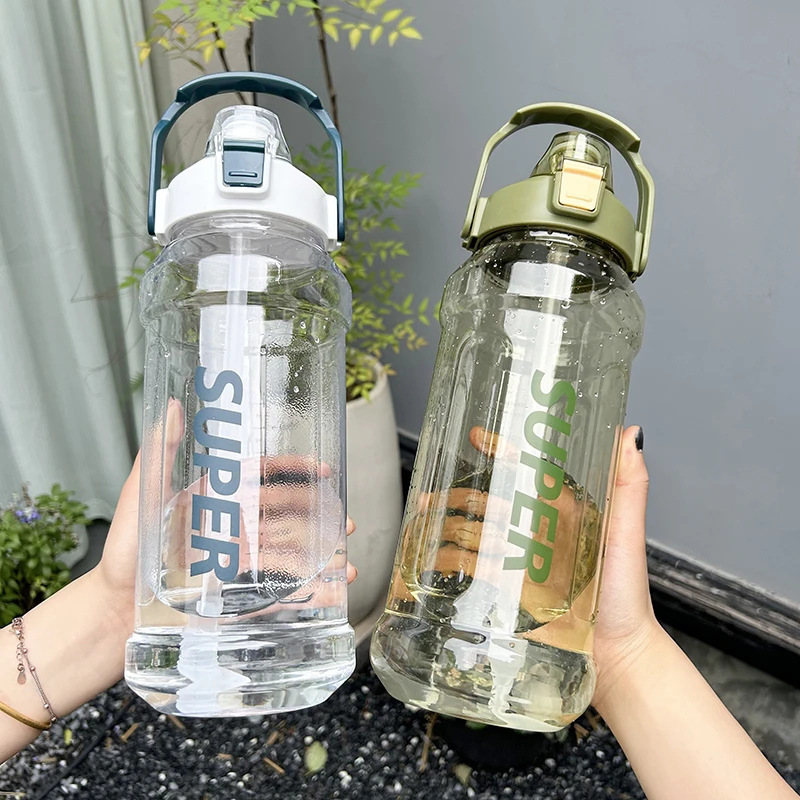 Water Cup with Extra Large Capacity 2L Space Cup with Straw, Summer Student Sports Fitness Water Bottle, Plastic Cup, Cross-Border Water Cup