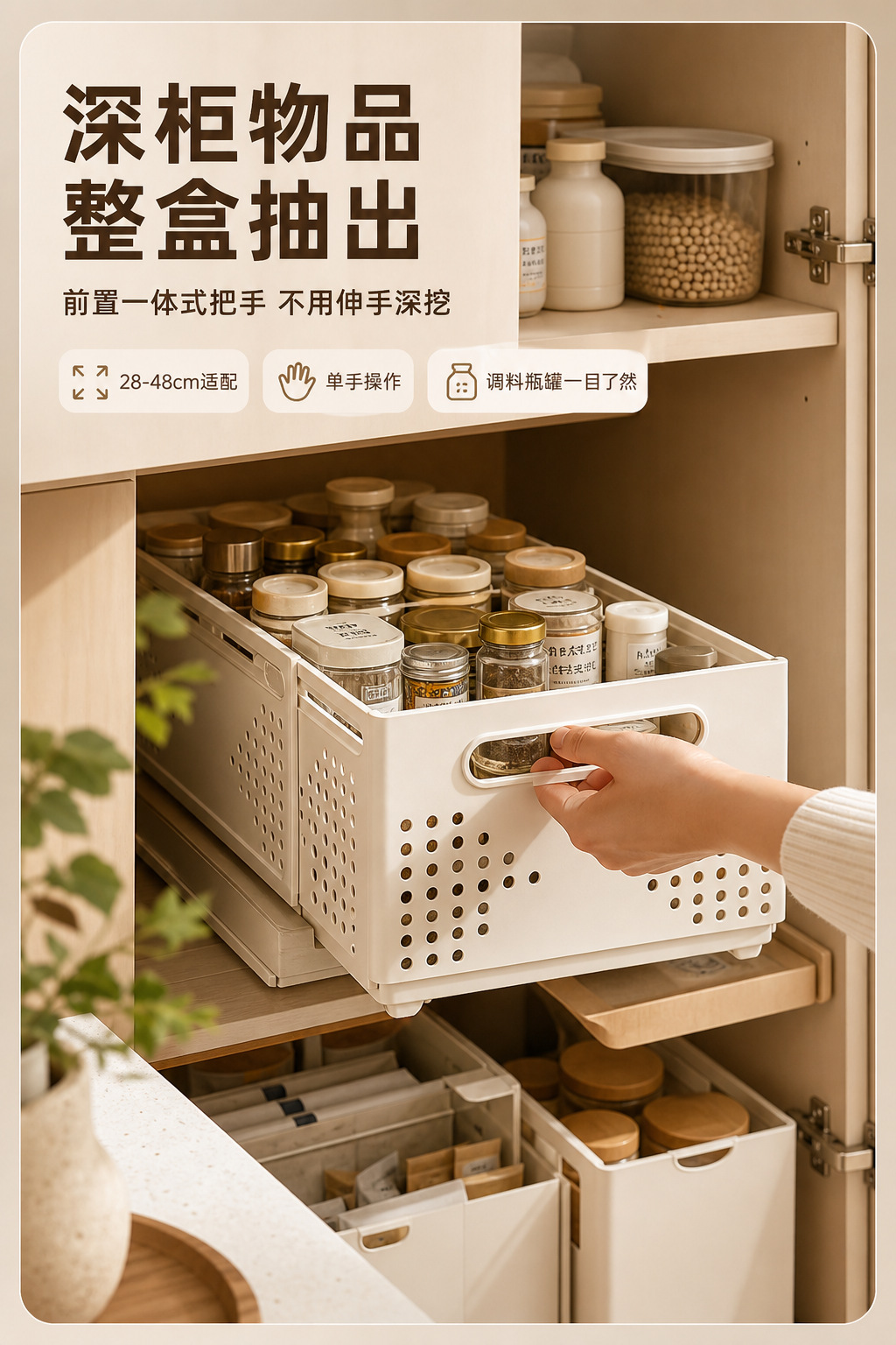Collapsible storage basket kitchen, expandable, drawer organizer