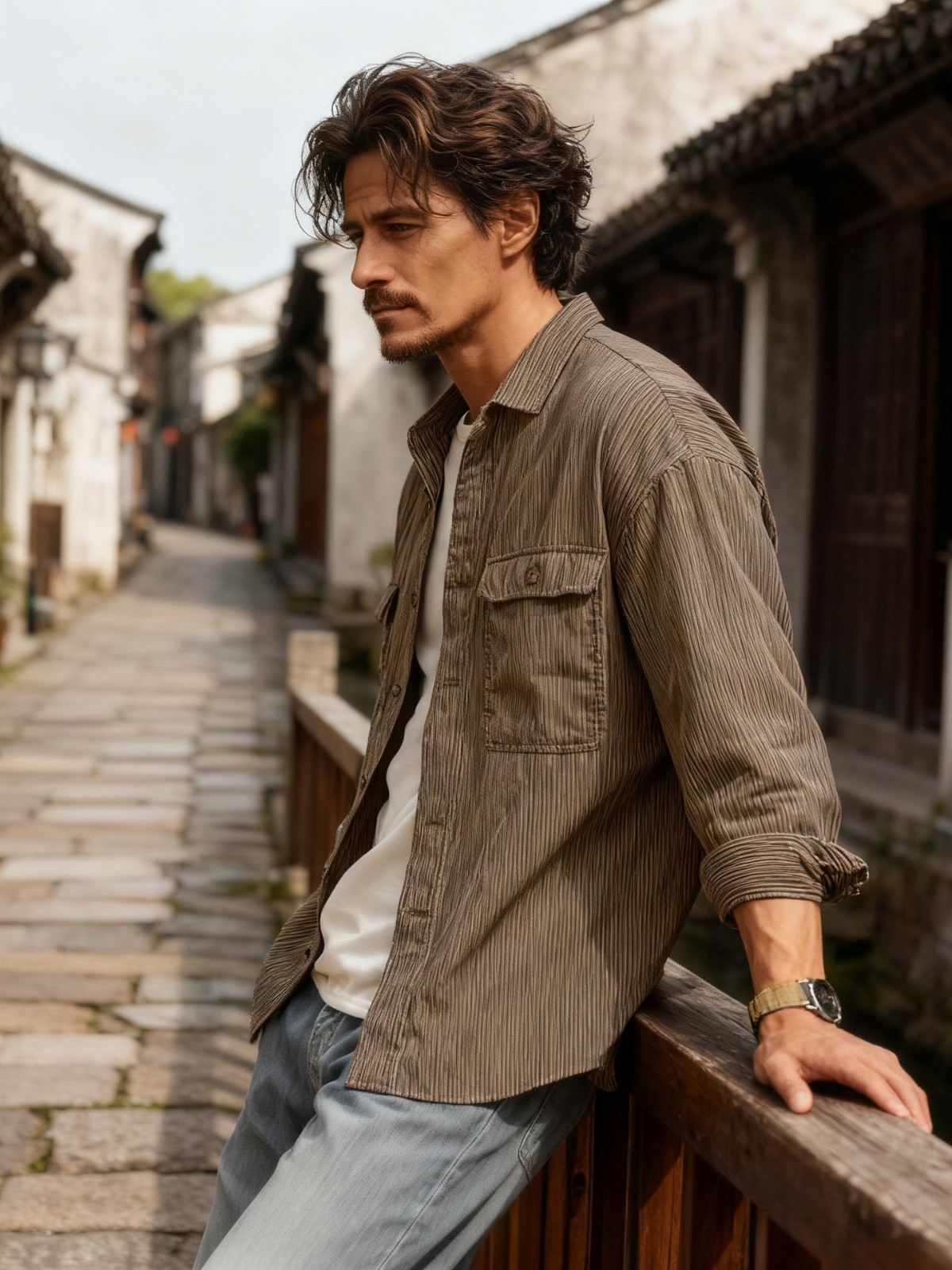 Camisas de pana en otoño e invierno, moda masculina, calle alta, cardigan de botón, abrigo de rayas, exportación transfronteriza masculina