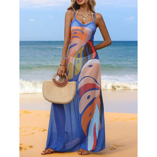 O 59904 V-neck print camisole long dress V �Iӡ�������Lȹ
