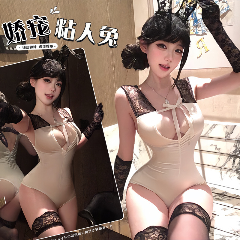 Sexy Lingerie Pure Desire Lace Strap Bodysuit Open-Crotch No-Take-Off Bunny Girl Temptation Uniform Set 2991