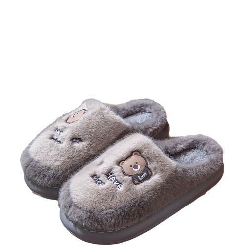 Bear Cotton Slippers for Women 2025 Winter New Home Thick Soles with Fleece Non-slip Foot-molded Soft Soles Couple Slippers for Men