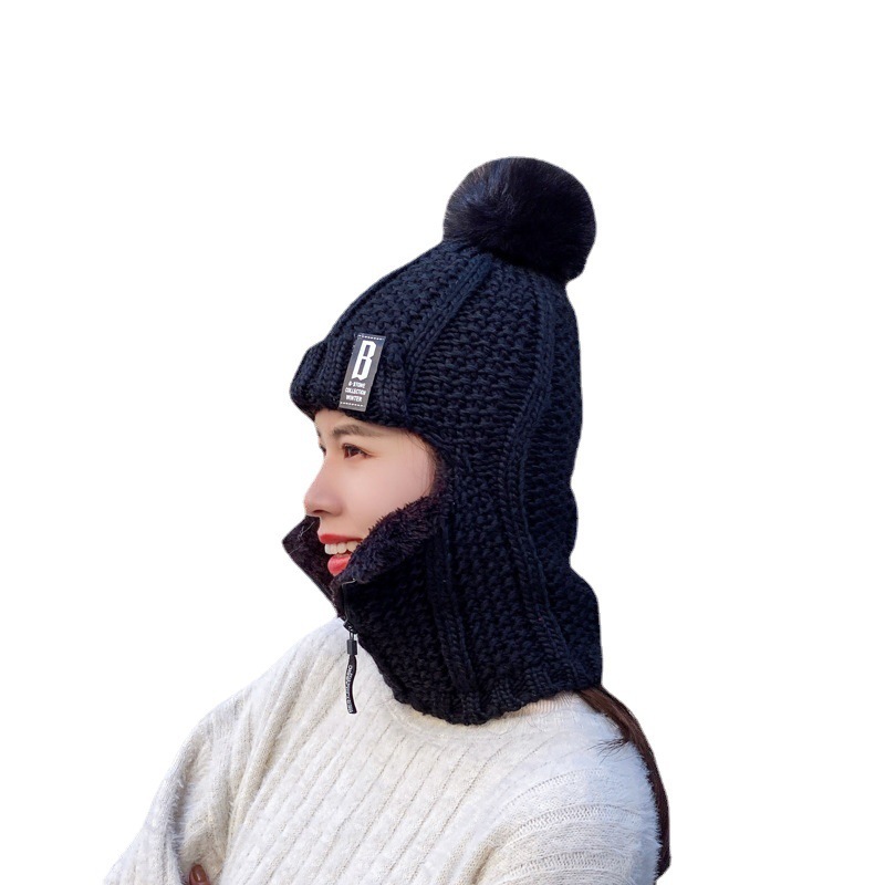 Unisex New winter ladies knitted Korean style plus velvet pullover earmuffs female cycling wool zipper neck warm hat_voghion.com