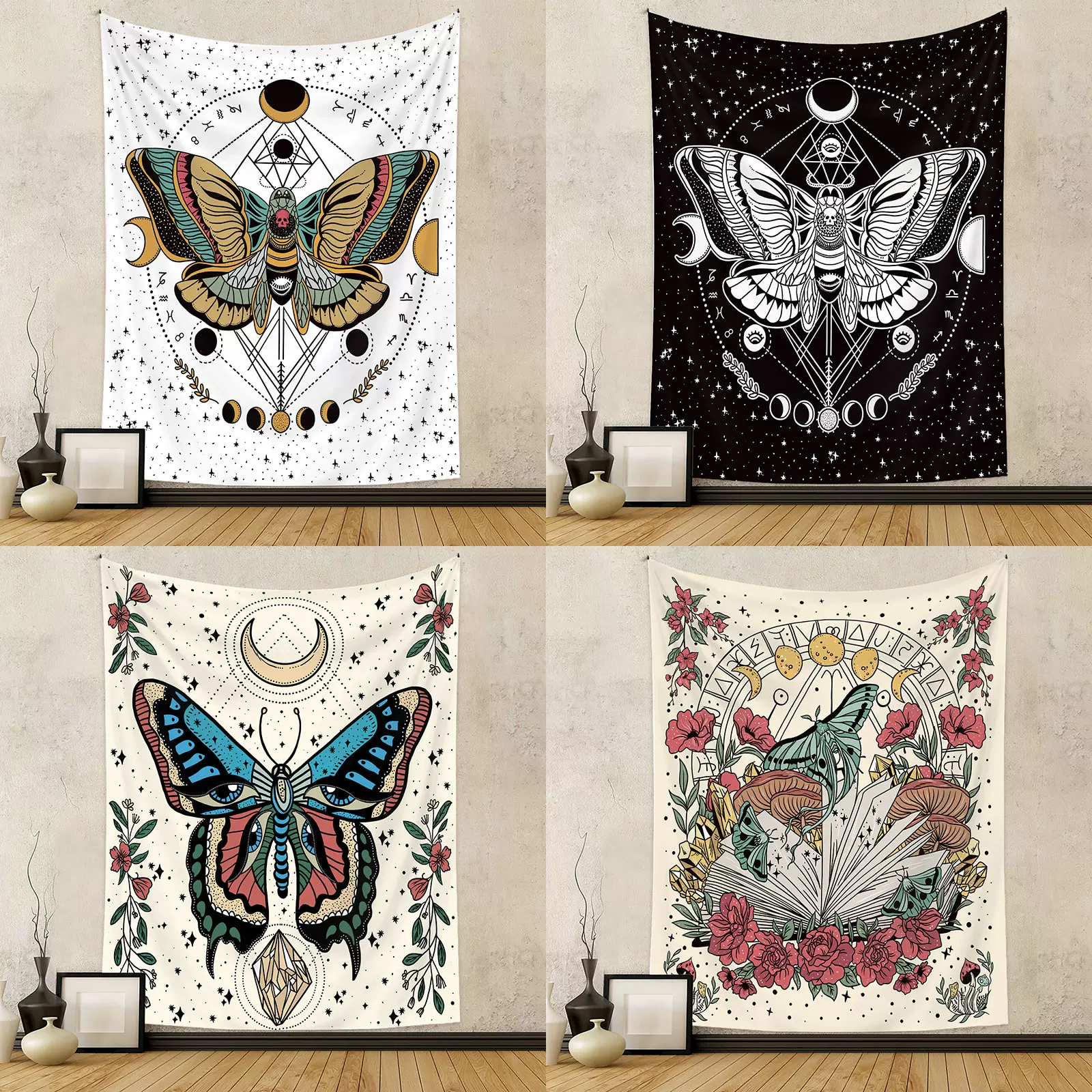 七跃 亚马逊挂毯挂布背景布ins风挂布装饰布波西米亚挂毯蝴蝶挂毯