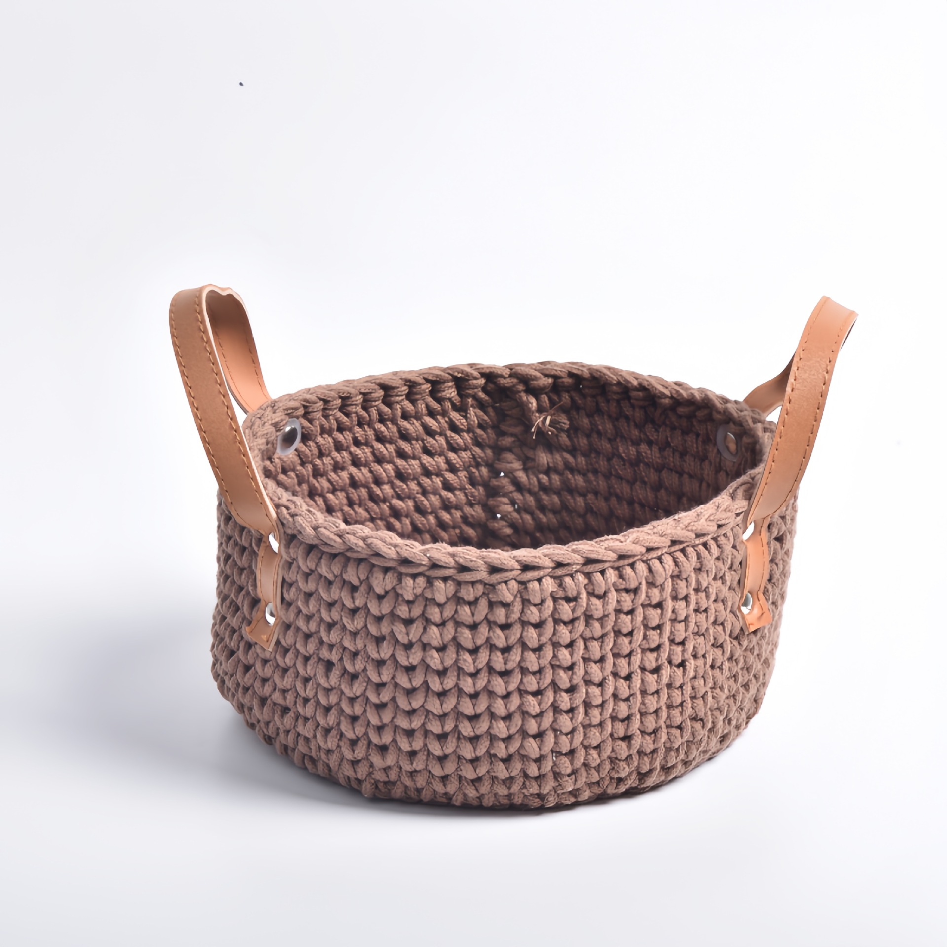 Cestas de tejido de algodón caseras de tejido cestas de almacenamiento de artículos diversos cosméticos manija de cuero cestas de almacenamiento de escritorio floral creativa