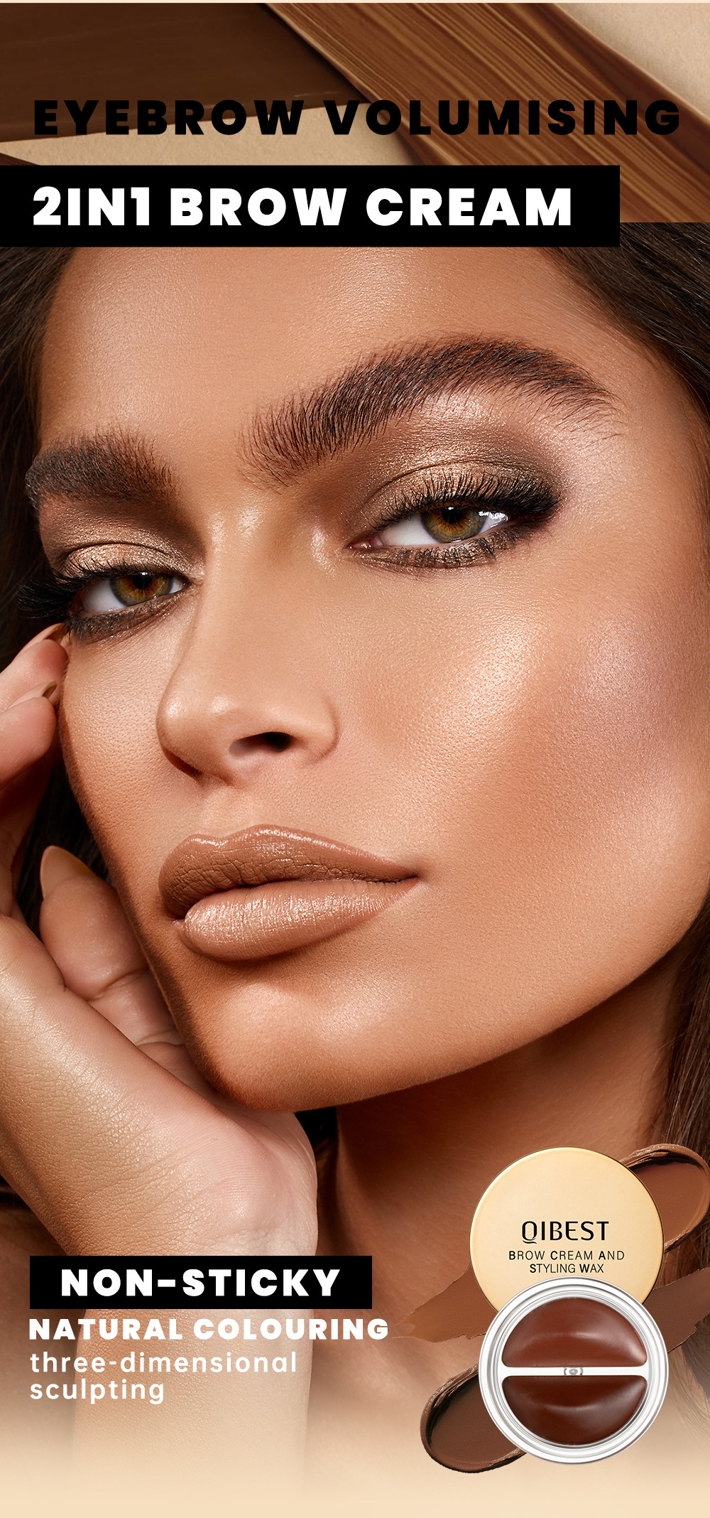 QIBEST Eyebrow and Eye Makeup Set is waterproof, sweat-proof, and does not easily smudge. It offers long-lasting, natural, and three-dimensional eye makeup undefined