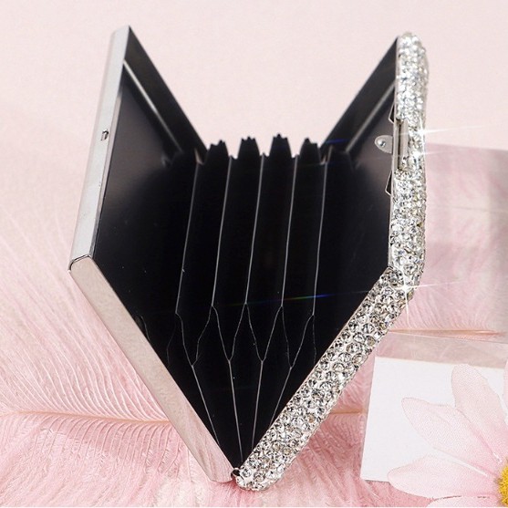 Yan/017502 다이아몬드가 박힌 은색 알루미늄 합금 명함 상자(반상감)