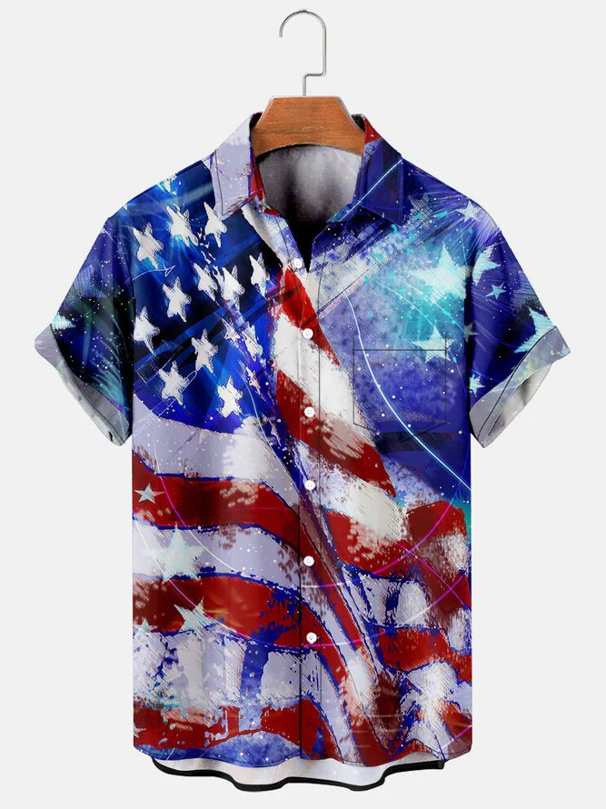 Camisa de talla grande para hombre de comercio exterior europeo y americano transfronterizo 3D impresión digital moda de manga corta bolsillo casual para hombre