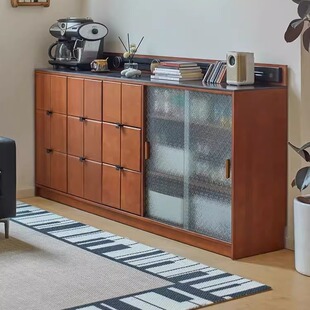 Scandinavian Solid Wood Sideboard Home Living Room Floor-standing Slate Closet Tea Cabinet Small Apartment Retro Storage Long Cabinet