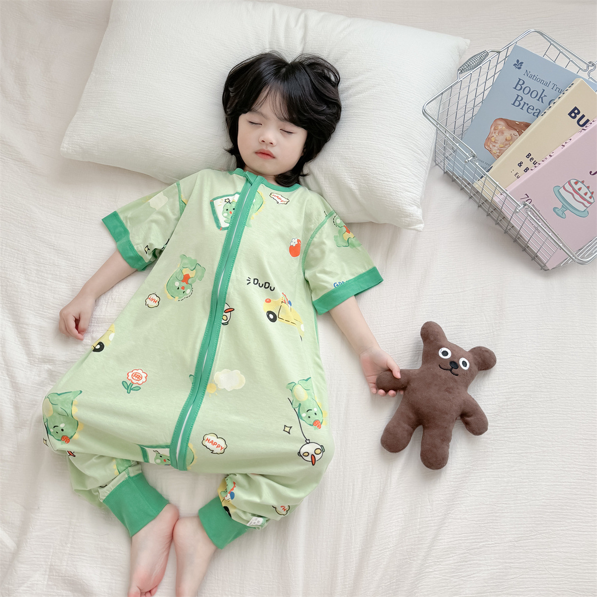 녹색 공룡 자동차 (원활한 반팔 침낭)