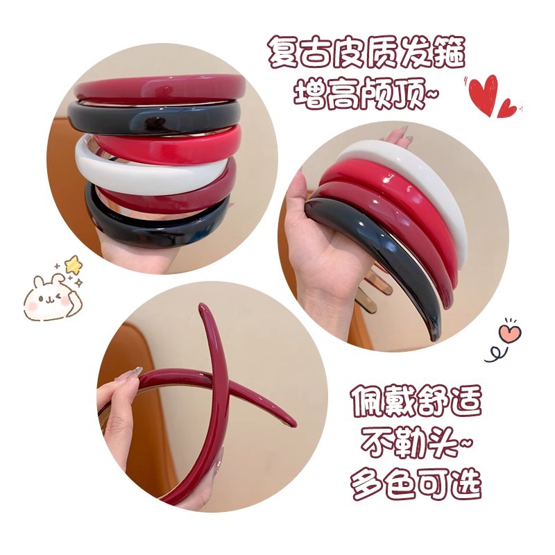 Ancara banda de cabello rojo para niños retro brillante corteza banda de cabello niña alta cabeza de cráneo banda de cabello de presión de cabello