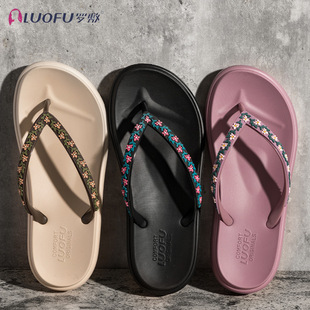 Luo Fu Beaded Slippers Women's Summer Outer Wear Casual Flat Non-slip Beach Shoes Thick-soled Summer Clip Flip-flops
