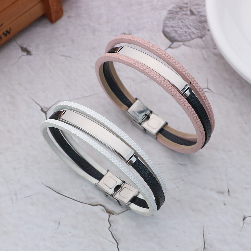 European and American Cross-border First Jewelry Titanium Steel DIY Engraving Men's Bracelet Retro Multi-layer Woven Leather Couple Bracelet