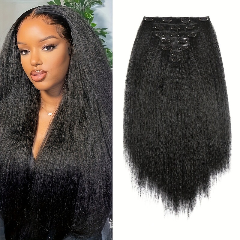 Cross-Border European and American Clip-In Wig Yaki Long Straight Hair Clip-In Wig 7Ps16 Kinky Straight Clip