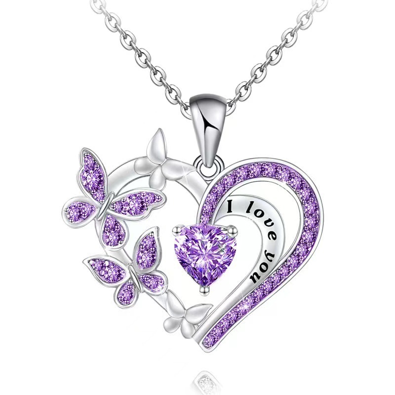 Fashion Letter Heart Shape Butterfly Alloy Inlay Rhinestones Valentine's Day Mother's Day Women's Pendant Necklace display picture 2