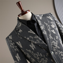 秋装花西装外套男西服商务休闲质感西装灰色男士新款礼服宴会高级