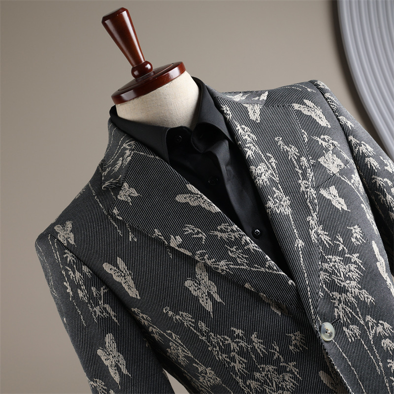 Autumn Floral Suit Jacket Men's Suit Business Casual Texture Suit Gray Men's New Dress Banquet Senior Autumn Floral Suit Jacket Men's Suit Business Casual Texture Suit Gray Men's New Dress Banquet Senior