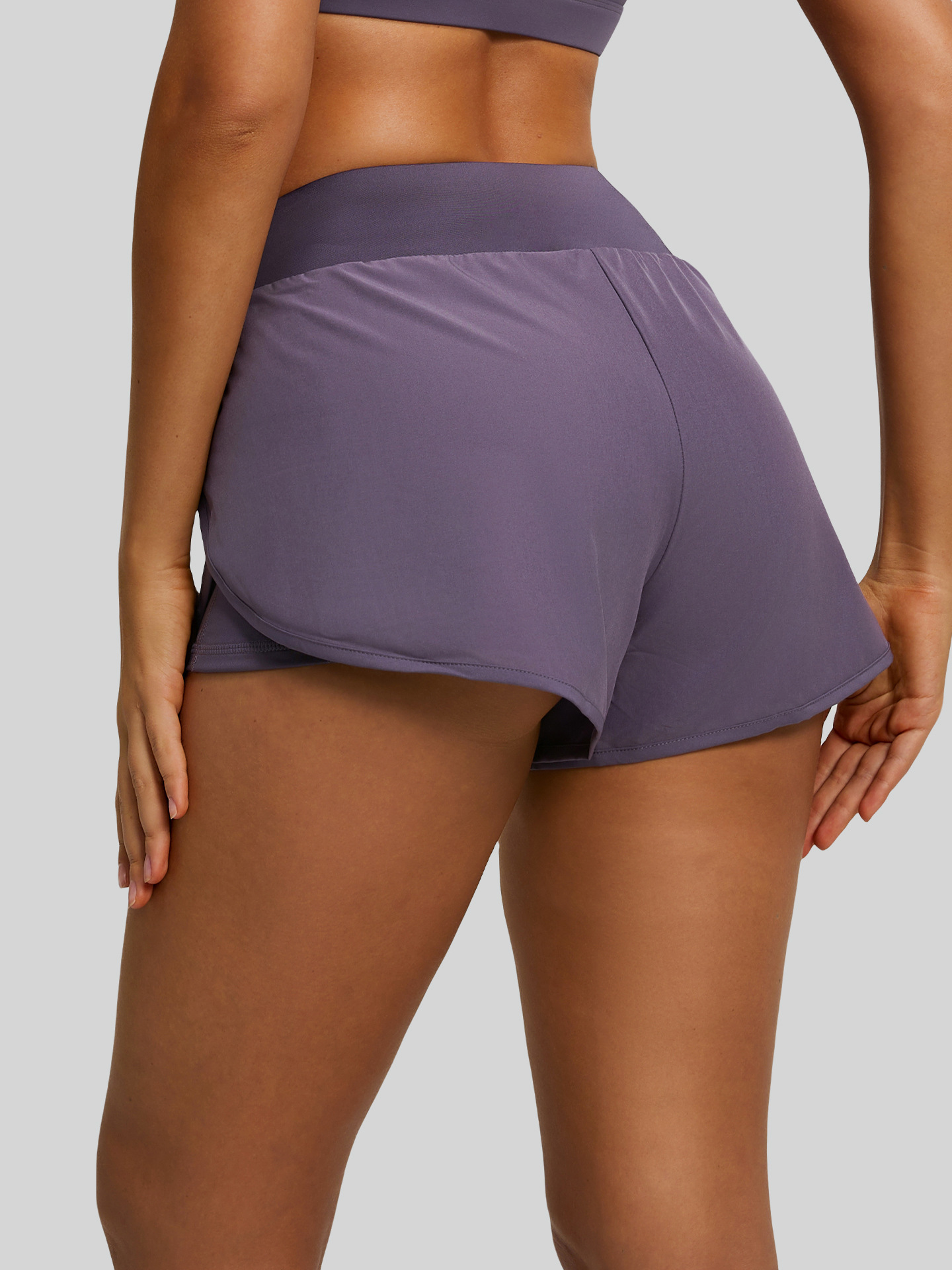 Pantalones cortos deportivos de dos piezas falsos, muy vendidos para comercio transfronterizo, para mujer, con bolsillos laterales antiexposición, ajuste holgado, para correr, fitness, yoga