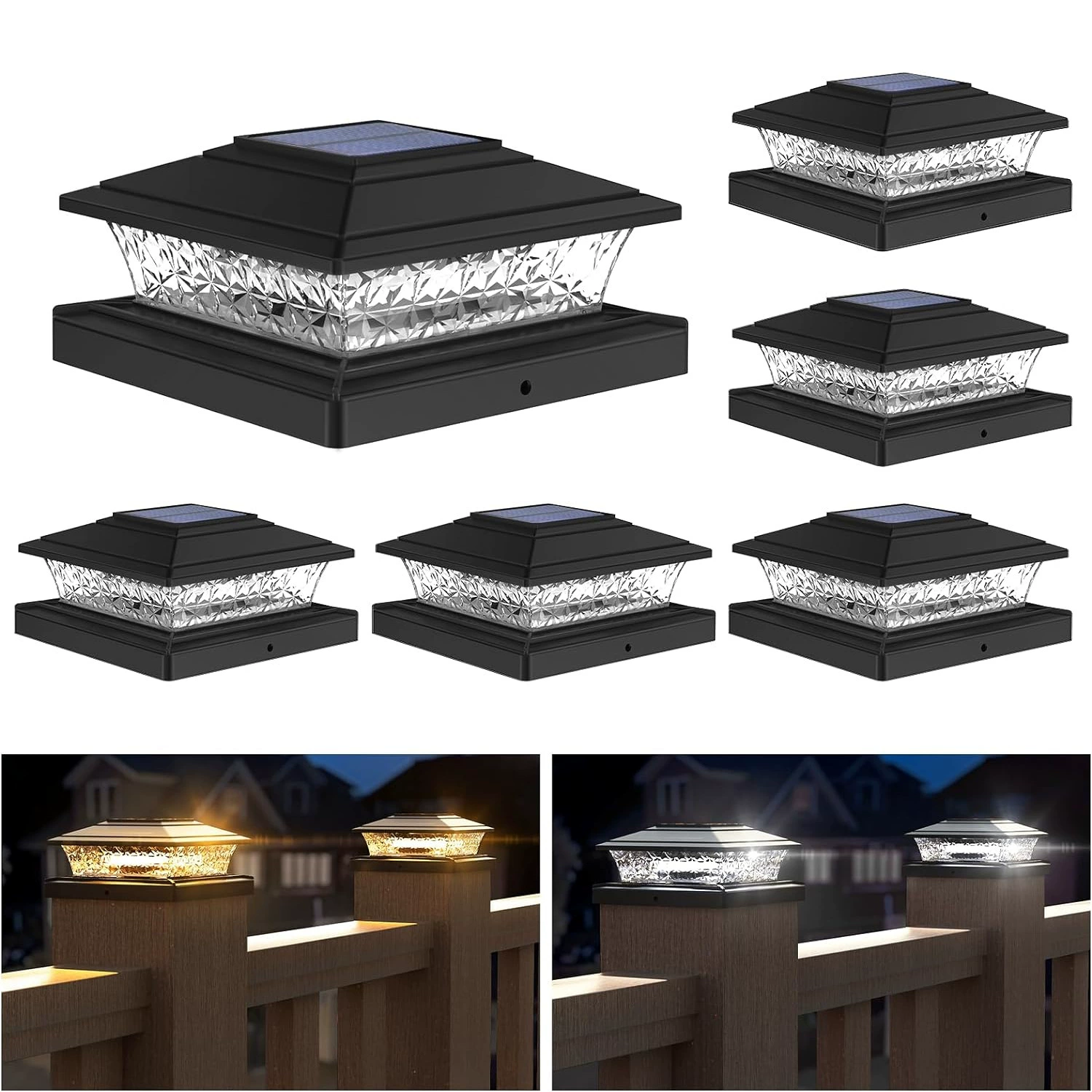 Наружные солнечные колонны, 2 режима освещения, 16 светодиодных солнечных колонн, подходящих для палубного забора