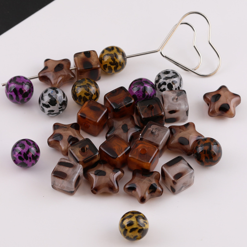 ヒョウ柄スポットスクエアスターアクリルルースビーズ diy 手作り携帯電話チェーンネックレスビーズジュエリーアクセサリー|undefined
