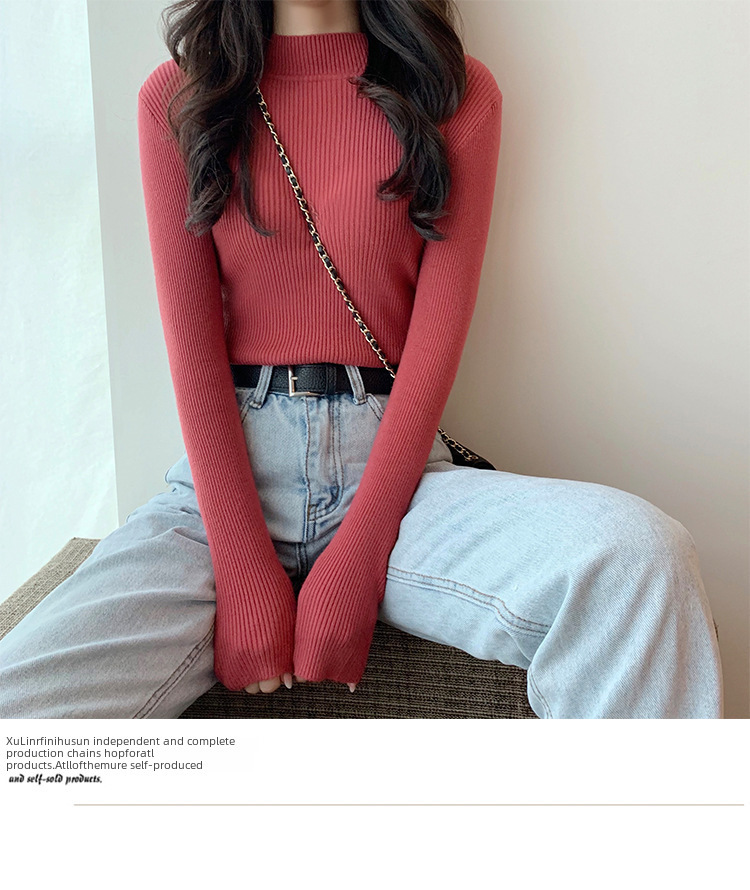 2023 Korean Style New Slim-Fit Slimming Inner Base Shirt Tight Half Turtleneck Sweater Women's Top Trendy