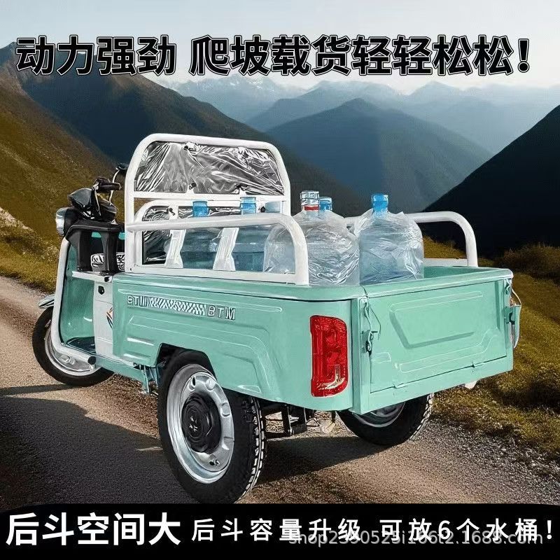 Exportable household electric tricycle for the elderly, dual-purpose for passenger and cargo, two-seater electric vehicle for transporting children