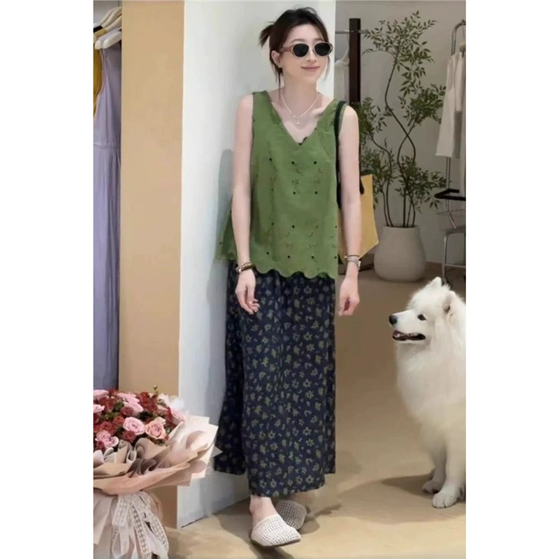 Плюс размер, модный повседневный костюм в корейском стиле, женский жилет без рукавов с вырезом, юбка с разрезом, комплект из двух предметов 100kg