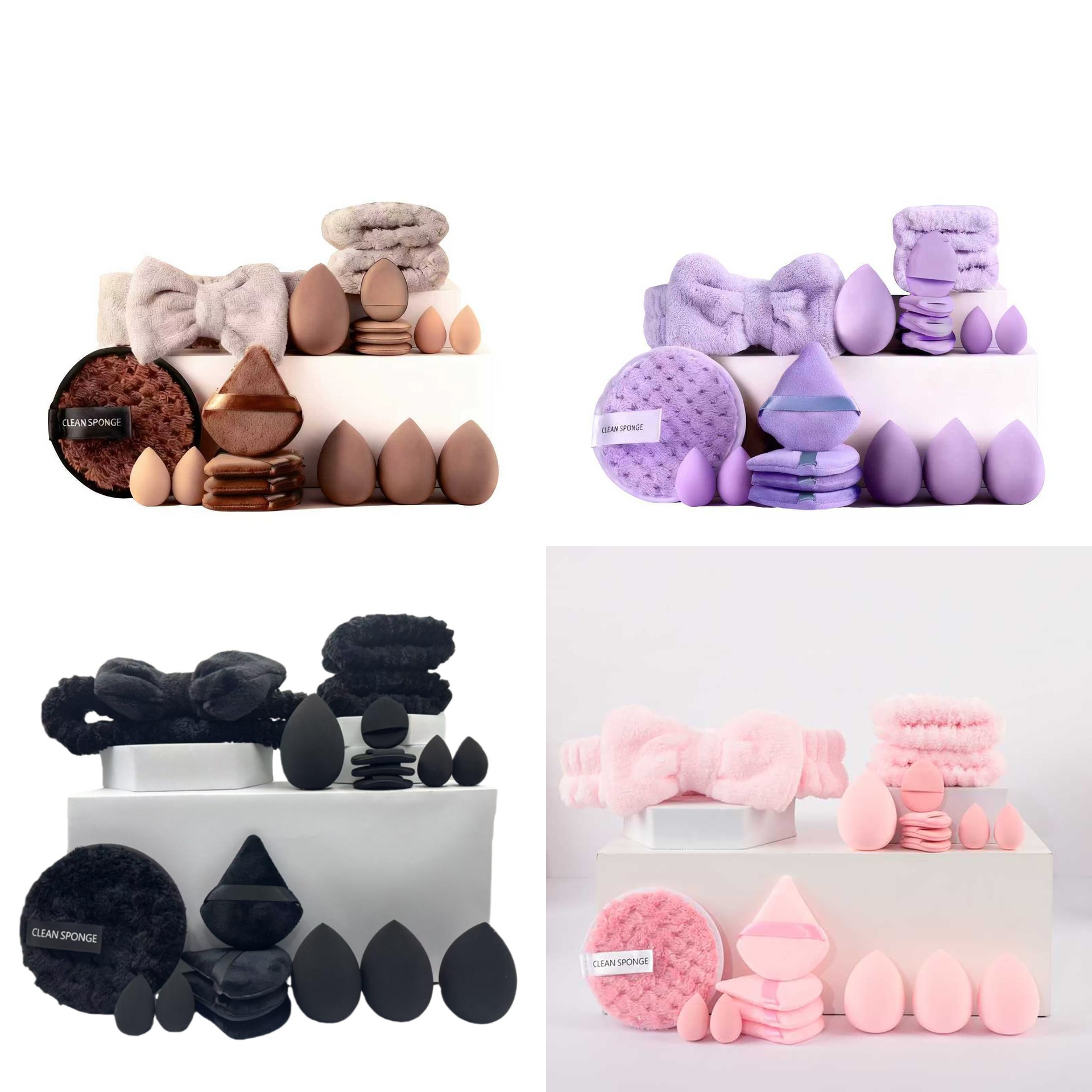 Venta directa de fábrica, juego de 4 esponjas de maquillaje que no absorben la base, con caja de almacenamiento, esponja de maquillaje, aplicador de maquillaje, doble uso para seco y húmedo.