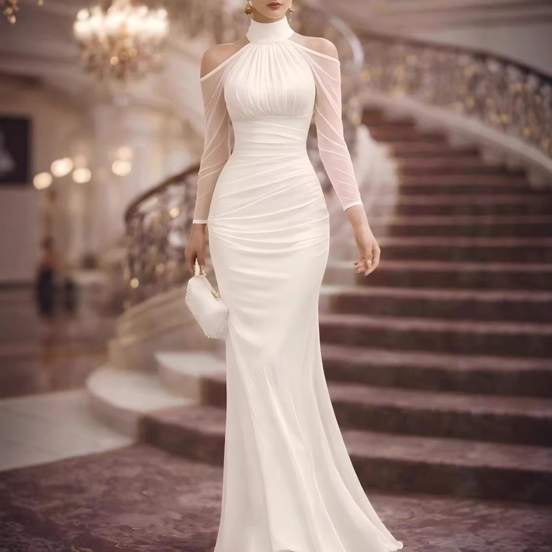 Women's Halter Neck Sexy Fashion Party Long Dress Amazon New Elegant Sheer Off-Shoulder Long Sleeve Evening Gown Women's Halter Neck Sexy Fashion Party Long Dress Amazon New Elegant Sheer Off-Shoulder Long Sleeve Evening Gown