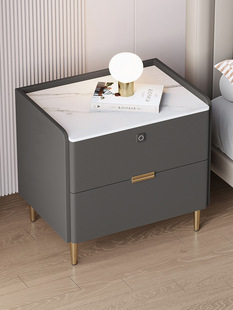 Simple Modern Bedside Table New Storage Cabinet Home Light Luxury Bedroom Leather All Solid Wood Bedside Table with Lock