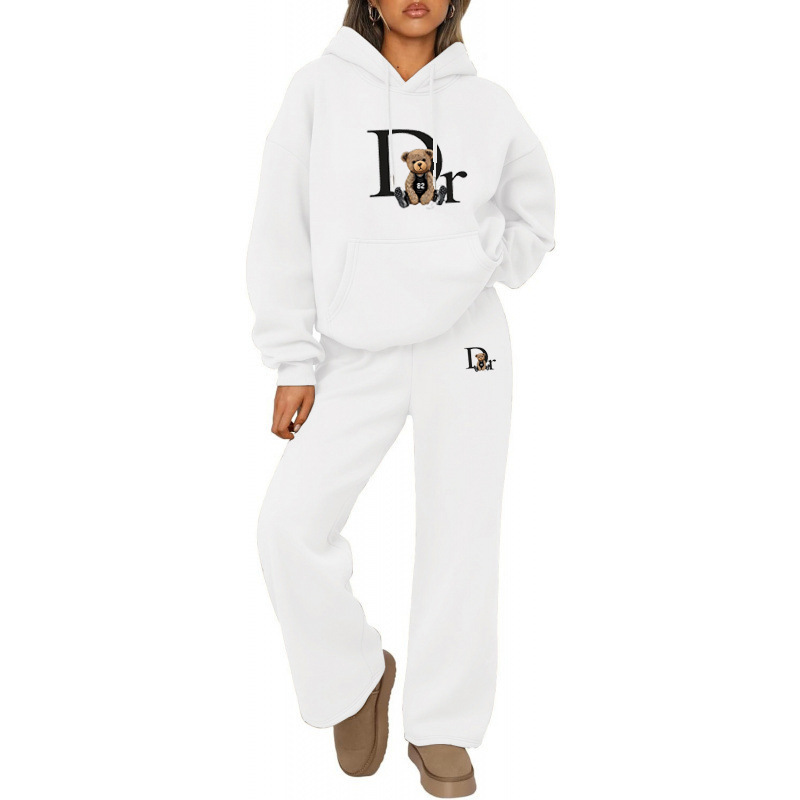 Conjunto de sudadera con capucha y pantalones de pierna ancha y rectos, con estampado de letras, de otoño e invierno, de comercio electrónico transfronterizo_voghion.com