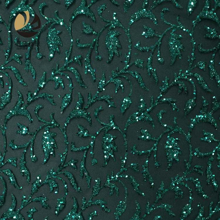 2024 nueva línea verde espumante sequinilla pulverización de oro polvo de malla tela de vestido de boda