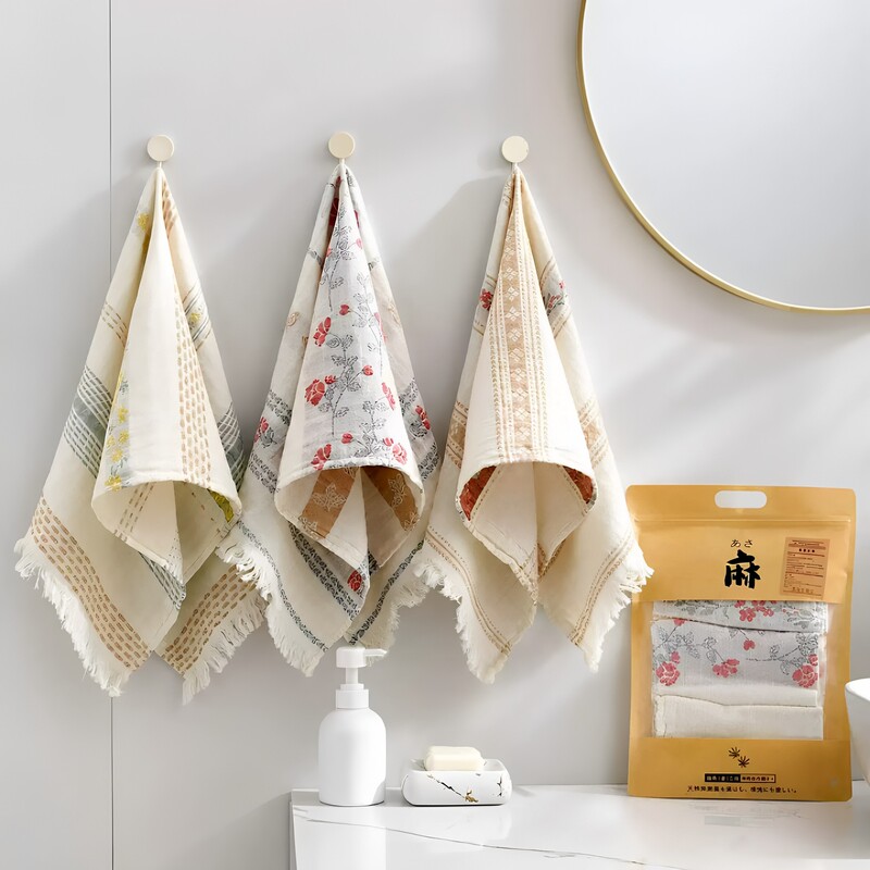 【3-Pack】New Vintage Floral Cotton-Linen Hemp Towel, Lightweight, Breathable, Quick-Drying Face Towel 35*75cm 【3-Pack】New Vintage Floral Cotton-Linen Hemp Towel, Lightweight, Breathable, Quick-Drying Face Towel 35*75cm