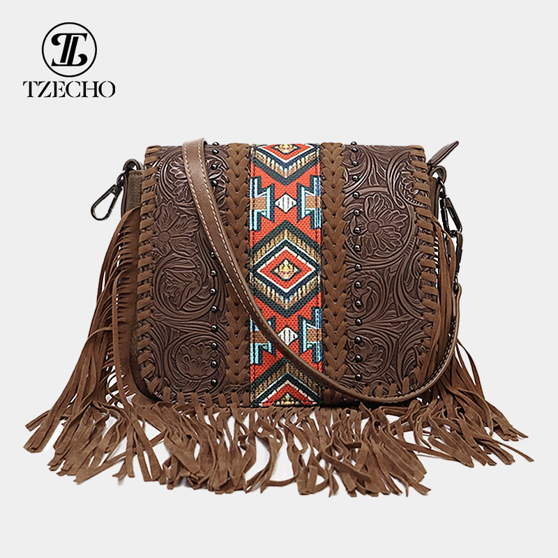 Bohemian Ethnic Style Tassel Bag Cross-Border Women's Crossbody Bag Shoulder Bag Pu Leather Mobile Phone Bag Women's Bag