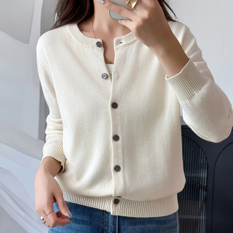 Autumn and Winter Cotton Knitwear Women's Korean Style Round Neck Knitted Cardigan Fashionable Loose Jacket Top Cross-Border Wholesale