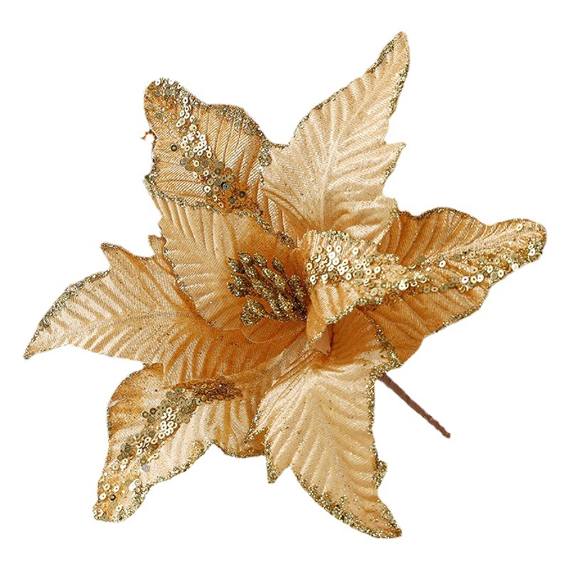 Navidad nueva flor de Navidad rojo flocado tela simulación brillo árbol de Navidad decoraciones Comercio exterior misma flor de Navidad