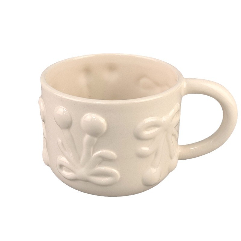 Taza de cerámica con lazo en relieve, estilo ins, leche creativa, fufu, diseño de nicho, lindo color sólido, alto valor