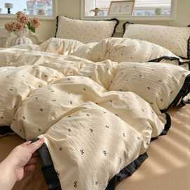 全棉法式花边款四件套床上用品A类韩版纯棉被套床单床笠宿舍三件