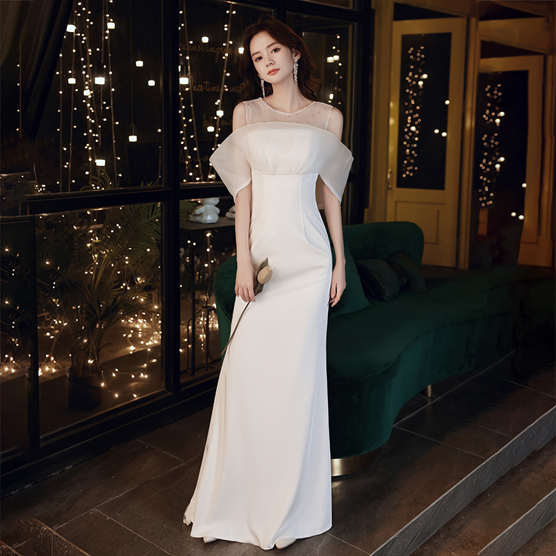 2026 Summer New French-Style Evening Dress, Fairy-Like Banquet Elegance, White Mermaid Long Hostess Gown