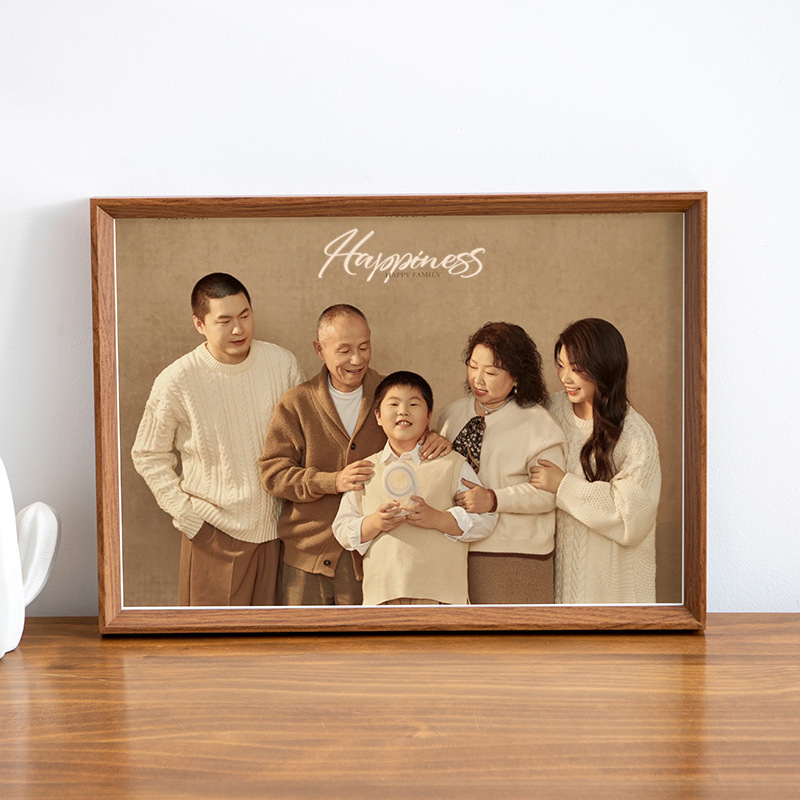 Family Photo Frame Solid Wood Texture Wash Photo Made Wall Hanging Custom Set Table Empty Frame Couple Wedding Photo Advanced Sense