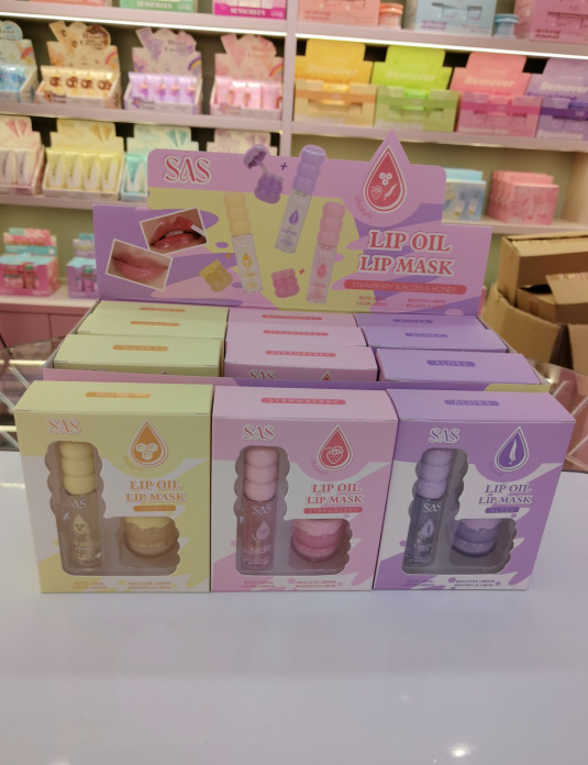 (caja de exhibición) SAS Europa y los Estados Unidos en stock transfronterizo humectante máscara labial humectante + aceite labial pequeño conjunto SAC186